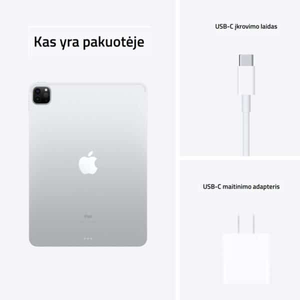 Apple iPad Pro 11 M1 2021 Silver planšetinis kompiuteris kas yra pakuotėje