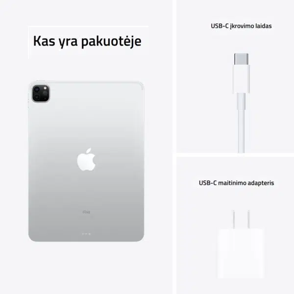 Apple iPad Pro 11 M1 2021 Silver planšetinis kompiuteris kas yra pakuotėje