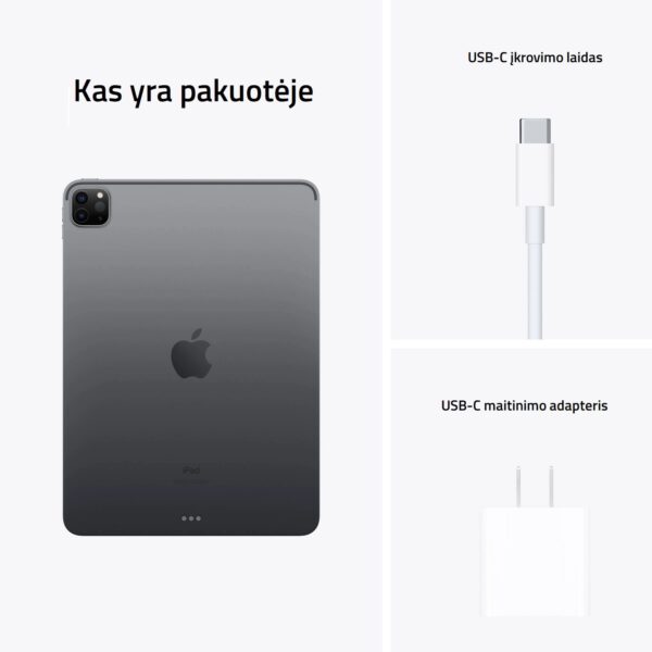 Apple iPad Pro 11 M1 2021 Space Gray planšetinis kompiuteris kas yra pakuotėje