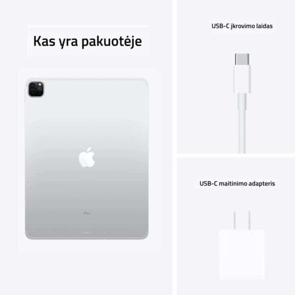 Apple iPad Pro 12.9 M1 2021 Silver planšetinis kompiuteris kas yra pakuotėje