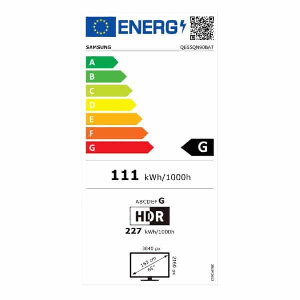Samsung 65 Neo QLED 8K 2022 metų QN90B Smart televizorius Energijos klasė