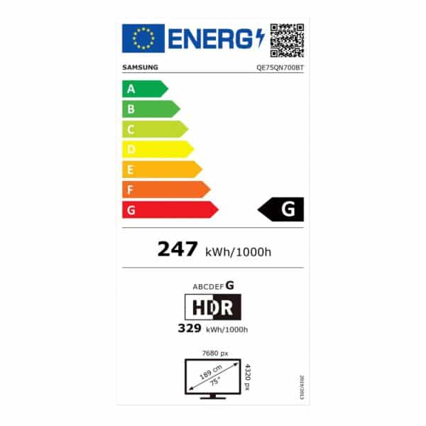 Samsung 75 Neo QLED 4K 2022 metų QN700B Smart televizorius Energijos klasė