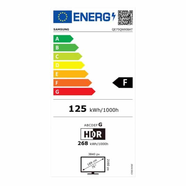 Samsung 75 Neo QLED 8K 2022 metų QN90B Smart televizorius Energijos klasė