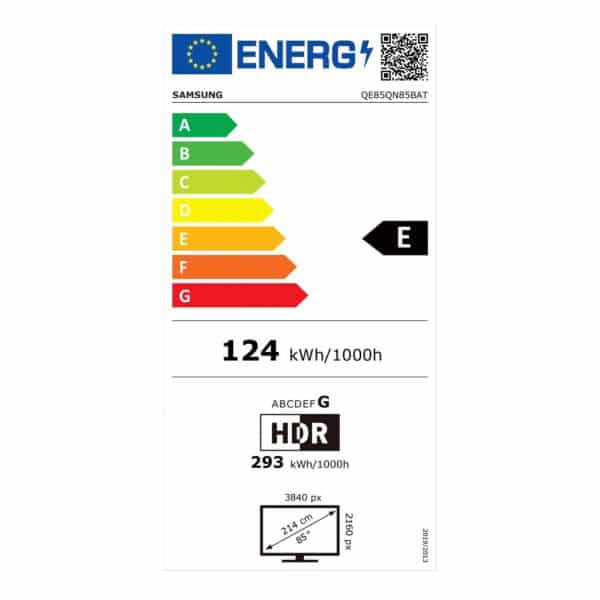 Samsung 85 Neo QLED 4K 2022 metų QN85B Smart televizorius Energijos klasė