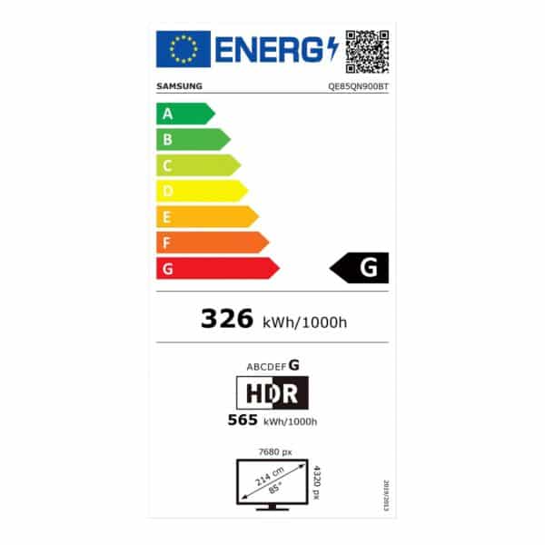 Samsung 85 Neo QLED 8K 2022 metų QN900B Smart televizorius Energijos klasė