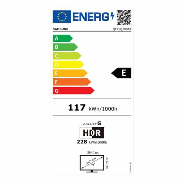 Samsung 75" Q70B QLED 4K 2022 metų smart televizorius energijos klasė