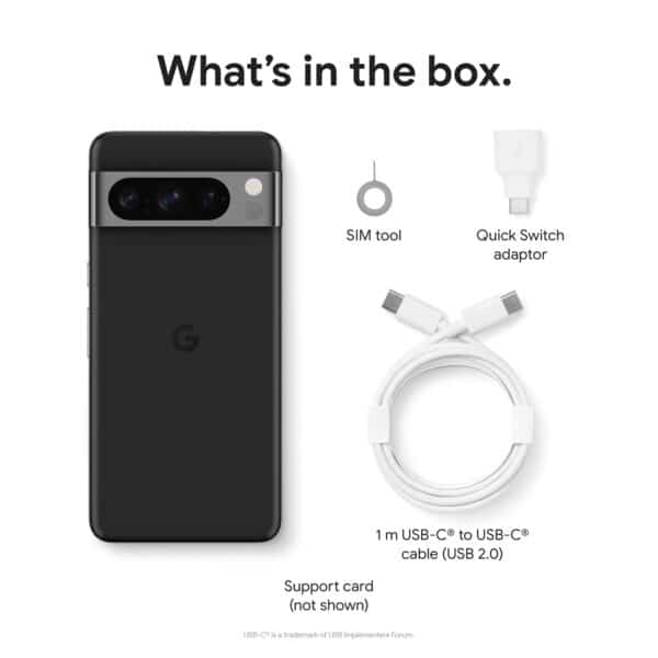 Google Pixel 8 Pro Obsidian išmanusis telefonas pakuotes turinys